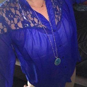 Royal Blue Lace Sheer Top